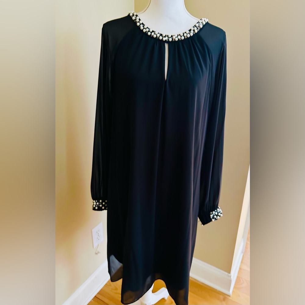 Elegant LBD Cocktail Dress with Pearl and Sparkly Bling